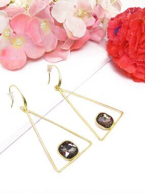 Gold Plated Geometric Triangle Drop Earrings for Women Crystal Stone Dangle